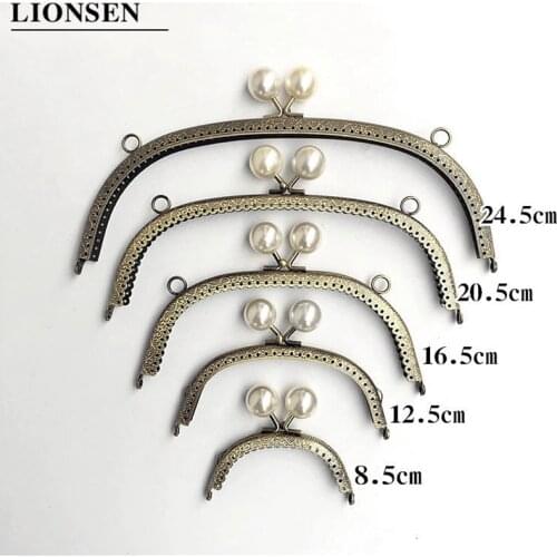 LIONSEN Pearl Head Antique Bronze Metal Purse Frame Handle for Clutch Bag Handbag Accessories Making Kiss Clasp Lock