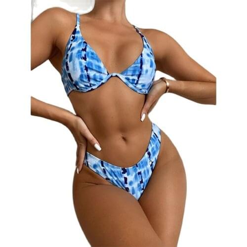 Underwire Micro Swimsuit Two Piece Set Tie Dye Bathing Suit Sexy Swimwear Women 2021 Bikini Set