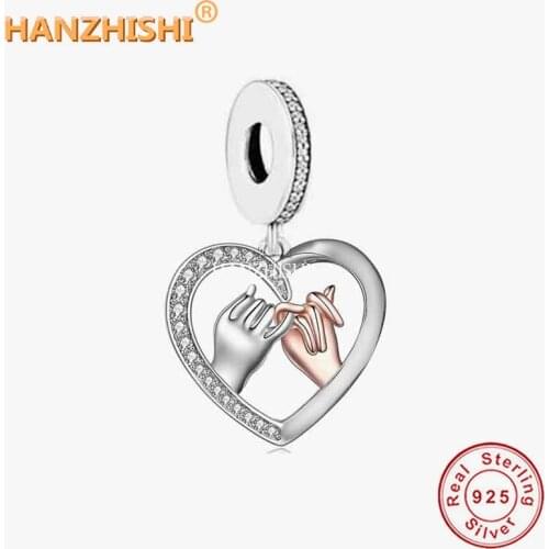 New 925 Sterling Silver Victory Gesture Heart Dangle Charms Beads Fit Original Pandora Bracelet Necklace Pendant Jewelry Gift
