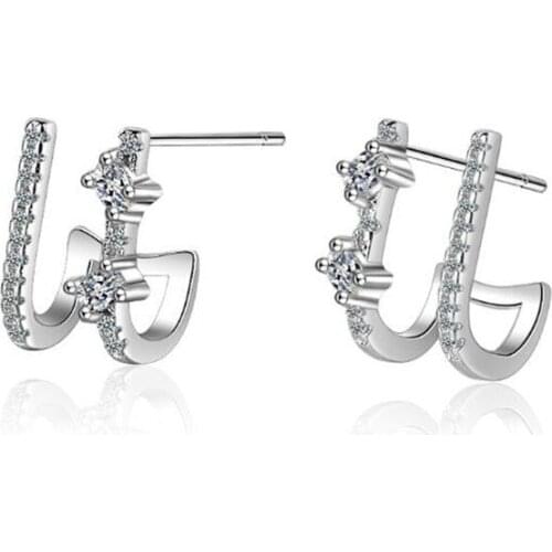 New Creative Flash Flower Small Ear Clips 925 Sterling Silver Personality Ear Bone Crystal U Shaped Stud Earrings SE841