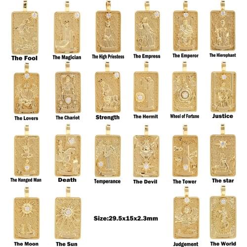 Tarot Pendant Zircon Gold Plated Brass Necklace Moon Star Charm Tarot Charm Gift DIY Creative Jewelry Accessories