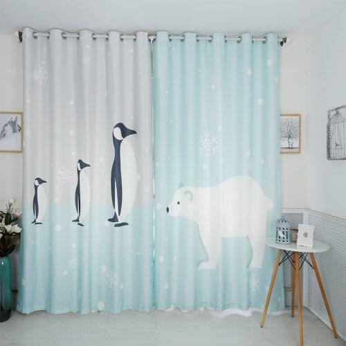 Custom Window Curtains for Living Room Bedroom Nursery Kid Children Room Window Tulle Sheer Drapes Polar Bear Penguin Cartoon