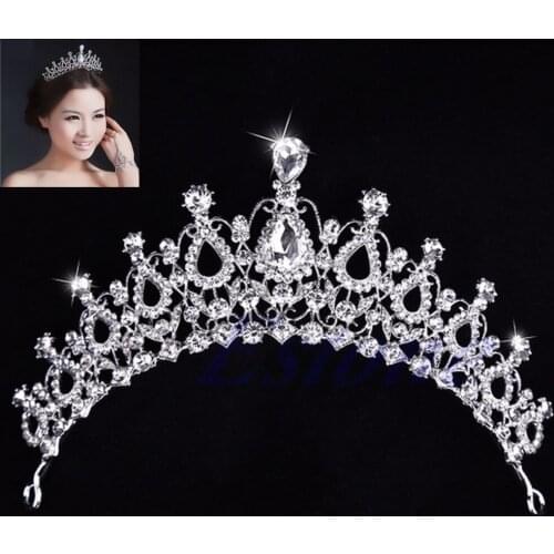 Stunning New Wedding Bridal Princess Crystal Prom Hair Tiara Crown Veil Headband