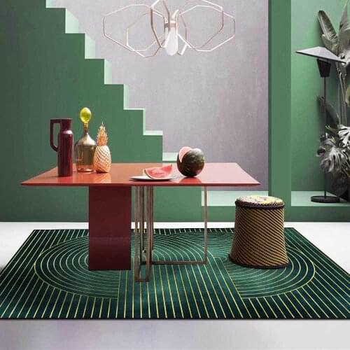 Simple Golden Round Line Dark Green Living Room Bedroom Doormat Bedside Carpet Kitchen Floor Mat Balcony Coffee Table Mat