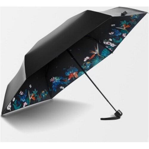 Five fold five times black coating anti-uv sunscreen umbrella alloy anti-thunder fiberglass superlight digital 3D print parasol