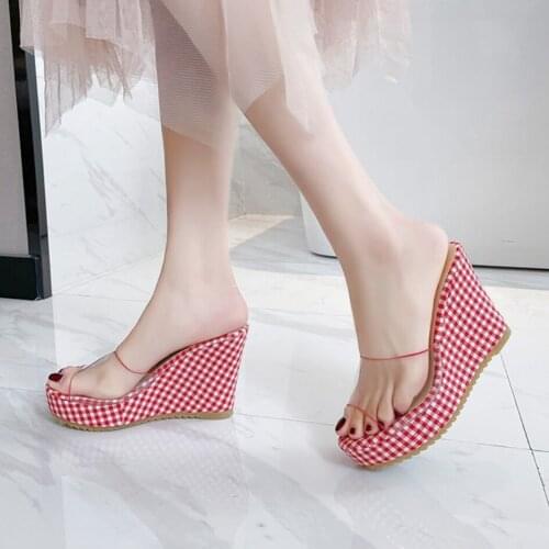 Sweet Elegant Women Slippers Platform High Heels Sandals Transparent PVC Female Casual Shoes Summer Wedges Holiday Beach Slides