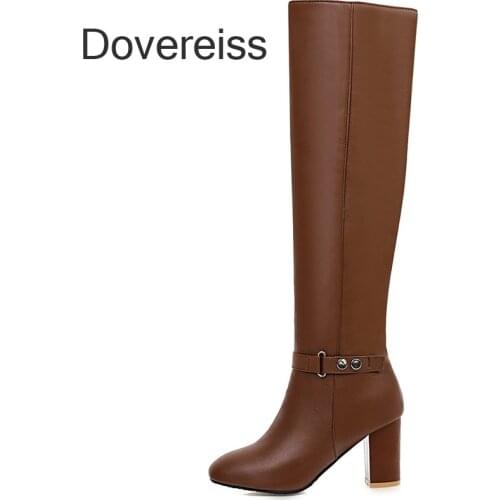 Winter for woman new fashion sexy Pure color brown Pointed toe consice shoes Zipper Chunky heels Knee high boots 33-45
