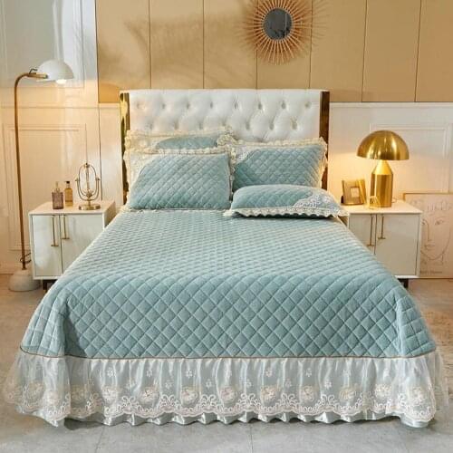 Light Blue Velvet Diamond Quilted Bedspread Coverlet Quilt Ultra Soft Plush 3/5Pcs Queen King Bed size Machine Washable