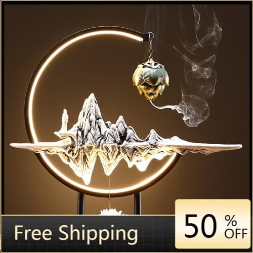 Hanging Backflow Incense Burner Led Light Buddha Incense Burner Stick Holder Smoke Rockery Incenso Meditation Decoration AA50XL