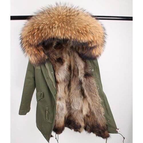 2021Real Fur Coat Long Parka Outerweat New Fashion Natural Raccoon Fur Collar Fox Fur Inside Winter Jacket Women Outerwear New