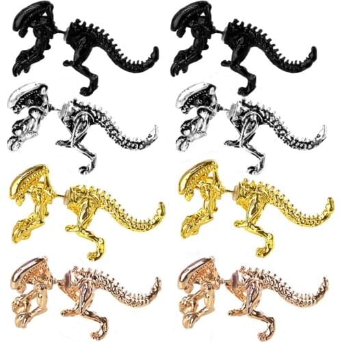 Personality Dinosaur Stud Earrings Womens Mens Punk Earrings Dinosaur Skeleton Skull Earrings Cool Hip Hop Jewelry for Unisex