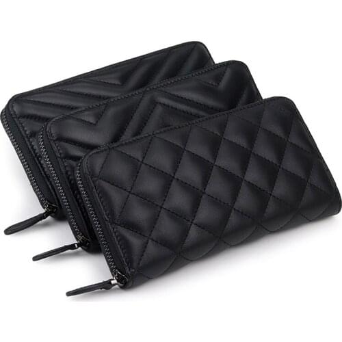 Women Wallet Long Sheepskin Leather Diamond Lattice Luxury Designer Zipper Ladies Clutch Purse with Zipper Phone Pocket