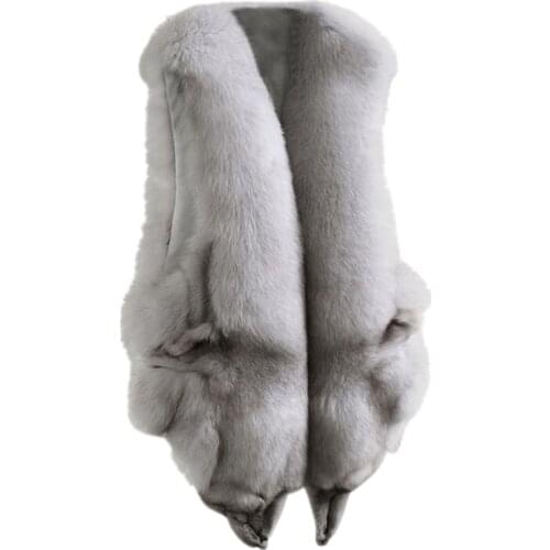 Lady Fashion 100% Natural Real Fox Fur Vest 2019 New Winter Thick Women Genuine Fox Fur Vest Jacket Pockets Real Fur Vest Coats