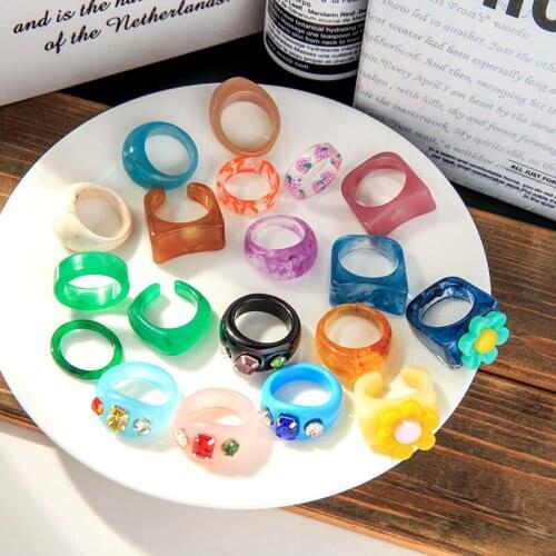Kissme Colorful Resin Acrylic Finger Rings For Women Gifts Cute Korea Style Geometric Rings 2021 New Fashion Jewelry Wholesale