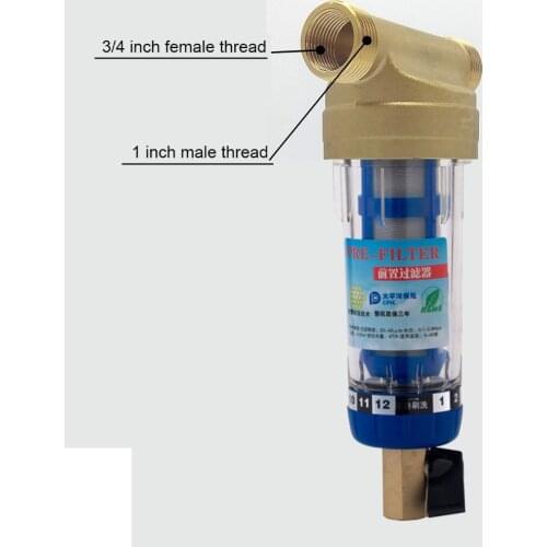 1"Male to 3/4"Female Thread Siphon backwash prefilter with wiper water purifier stainless steel copper whole house pre-filter