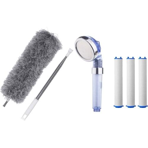 1 Pcs Microfiber Dusters for Cleaning with Extension Pole Cover & 1 Set Sediment Cartridge Filtered Shower Head Filter
