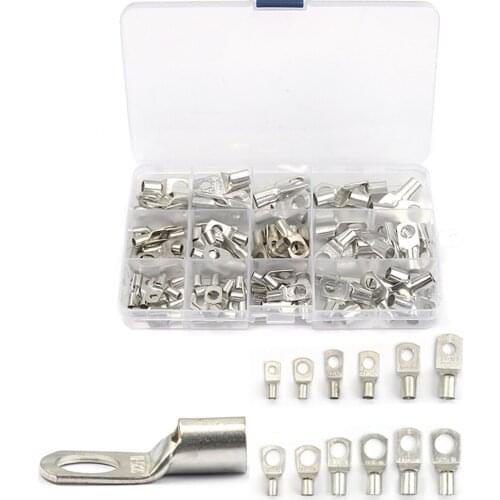 100x Wire Lugs Battery Cable Terminal Tinned Copper Tube Terminal SC Ring Connectors Wire Connector Assortment with Storage Case