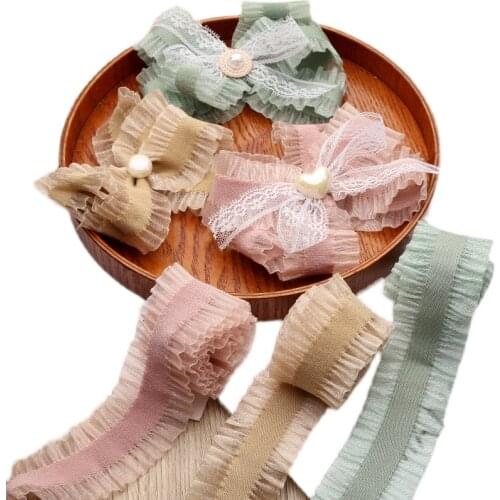 2m/lot 40mm Elastic Skirt Edge Ribbon Bow Knot Material For Hair Ornament Gift Wrapping Decoration Lace Ribbons