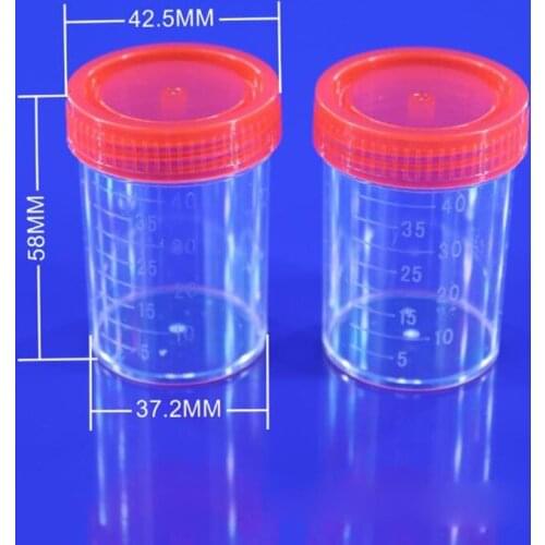5 Bottles of Urine Container Sample Cup Stationery Experiment 40ml / 60ml Volume Molded Exhaust Ml and Oz PP EO Sterile Red Lid
