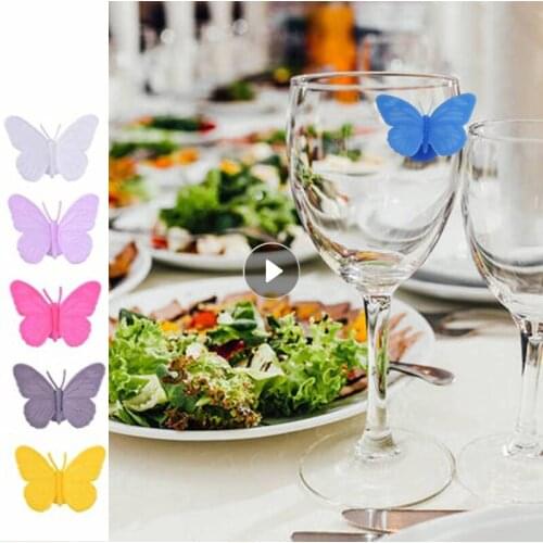 6pcs Wine Glass Identifier Silicone Butterfly Shape Design Wine Glass Marker Drink Glass Charm Identification Cup Tag Sign
