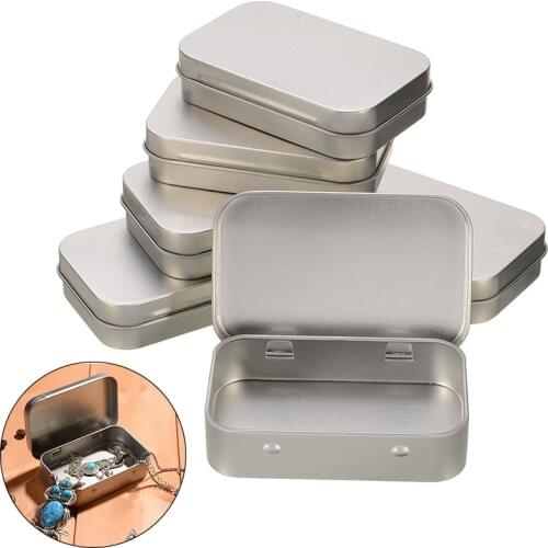 6pcs Tin Higed Lid Empty Boxes Silver Flip Metal Storage Box Organizer For Coin Candy Keys Plain Storage Cases Gadget Box