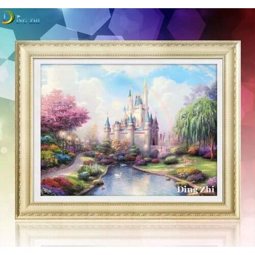 Diy 5D Diamond Painting Embroidery Mosaic Rainbow Fairytale Castle Full Drill Cross Stitch Natural Scenery Home Decor Poster