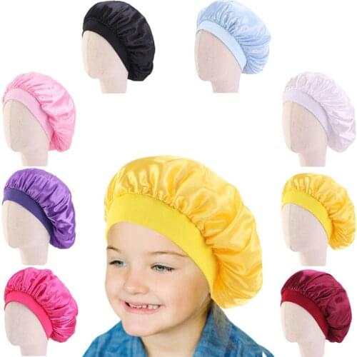 Satin Bonnet for Kids Silky Soft Day Night Sleep Cap Children Candy Color Chemo Hat Girl Boys Hair Accessories Baby Hair Cover