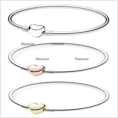 925 Sterling Silver Bracelet Love Heart Clasp Snake Chain Bracelet Bangle Fit Women Bead Charm Diy Pandora Jewelry