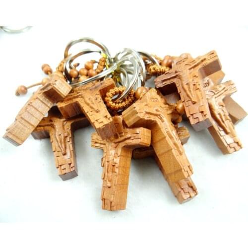 Mahogany Three-dimensional Engraving Keychain Lifelike cross Keyring gift for friends women men jewelry car keychain 2pcs