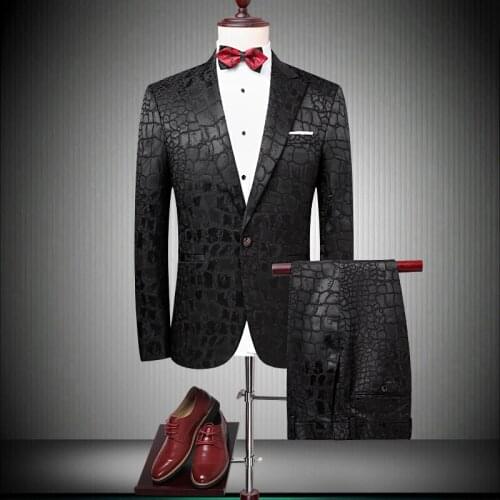 Brand Suit Men 2021 Singer Party Slim Fit Wedding Crocodile Pattern Mens Prom Suits Fashion Latest Coat Pant Designs 90060