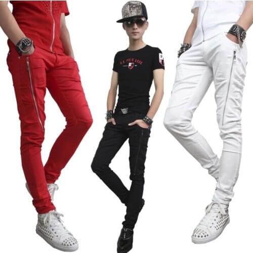 Spring summer new personality fashion mens pants zipper harem pant men feet trousers pantalones hombre cargo pantalon homme red