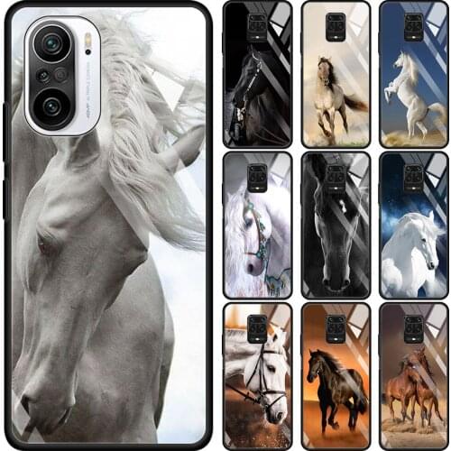 Transparent Glass Case For Redmi Note 9S 9 8 Pro 8T 7 9C 9S 6A 10 K40 K30 9T 8A Bumper Horse Animal