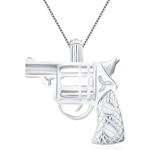 CLUCI 3pcs Silver 925 Gun Shaped Cage Pendant for Women Necklace Jewelry 925 Sterling Silver Gun Pearl Locket Pendant SC057SB