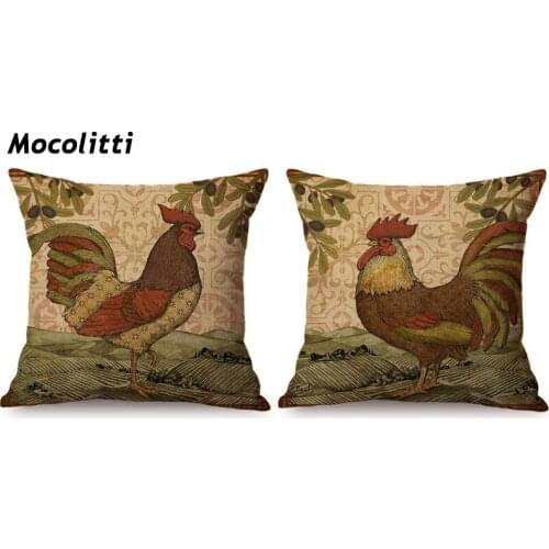 Rooster European Vintage Farm Animal Print Home Decoration Sofa Throw Pillow Case Cock Painting Love Chair Lumbar Cushion Cover