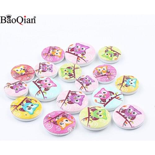 50Pcs Mixed Animal Owl Painted Wooden Buttons For Kids Clothing Sewing Scrapbooking Decoration DIY Button Accessories 15/20mm