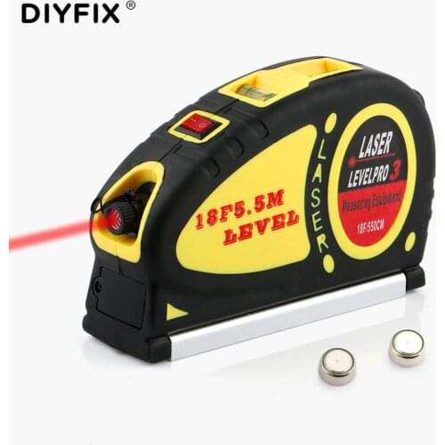 DIYFIX Level Laser Horizon Vertical Measure Tape Aligner Bubbles Ruler Multipurpose for Hanging Pictures Flooring Measuring Tool