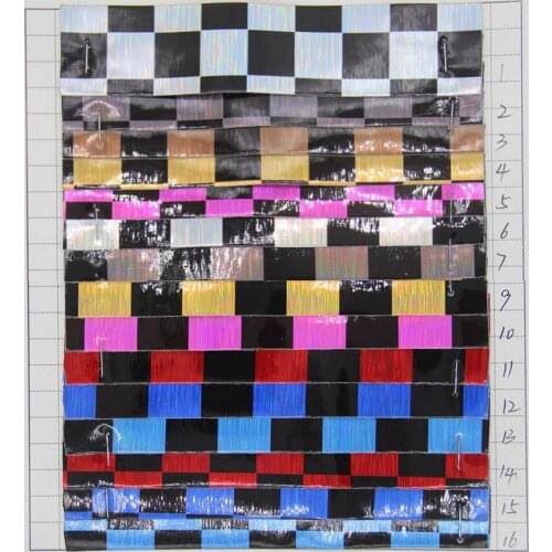 Holographic artificial decoration PU leather fabric fashion new colorful laser plaid leather material wholesale free shipping