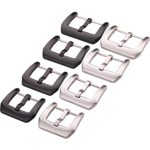 HENGRC 18 20 22 24mm Watch Buckle Men Silver Black Solid Stainless Steel Watchbands Strap Clasp Watcees Accessories