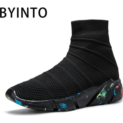 High top fashion tennis shoes for women knit vamp slip-on black sock sneakers gym female sport shoes tenis feminino basket femme