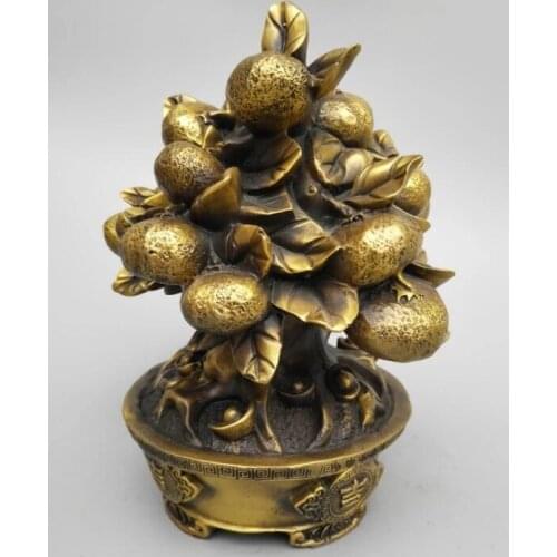 Chinas Seiko carving pure brass Kumquat get Rich tree wealth statue