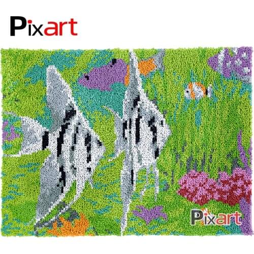 Latch Hook Rug White Seafish Crocheting Tapestry Kits DIY Carpet Rug Chunky Yarn Needlework Knitted Floor Mat Hobby & Crafts