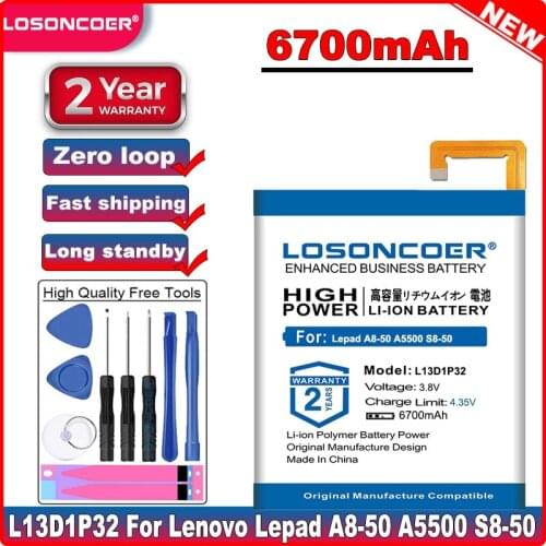 LOSONCOER L13D1P32 6700mAh L13T1P32 Battery For Lenovo Lepad A8-50 A5500 S8-50 Tab 3 8 inch TB3-850F TB3-850M Free tools