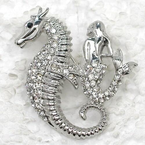 Seahorse Mermaid Rhinestone Pin brooches C772 A