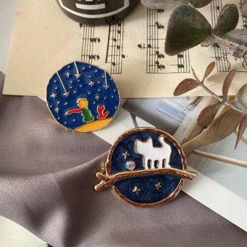 Cartoon Cute Enamel Drip Oil Starry Sky Cat prince boy Brooches Pins For Women Clothes Decoration Button Badge Party Jewelry