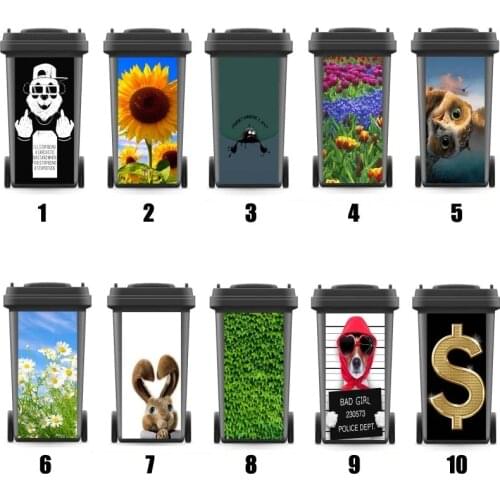 Cartoon Modern Adhesive Removable Waterproof Sticker Decals Rubbish bin trash can Cover sticker Ktichen 120liter 240liter