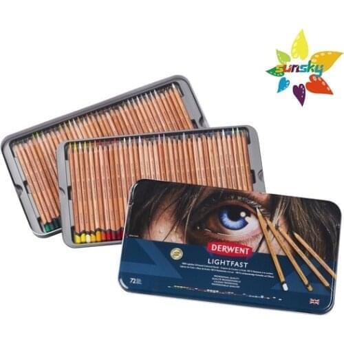 Derwent Lightfast Coloured Pencil set of 72 colors ,tin box,4mm oil-based core,excellent control over layering,100% Lightfast
