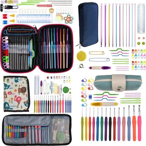 17 Styles Set Crochet Hook Set With Yarn Knitting Needles Sewing Tools Set Knit Gauge Scissors Stitch Holder Hook For Knitting