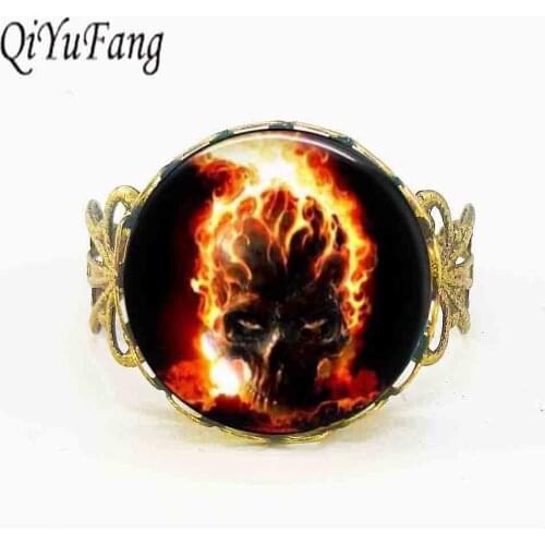 2017 New Ghost Rider Burning Skull Glass Ring Vintage Bronze Movie Art Photo Gothic Jewelry Easter Gift fire