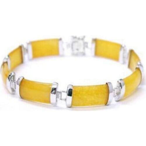NEW Nice yellow JADE chain Link Bracelet 7.5" AAA