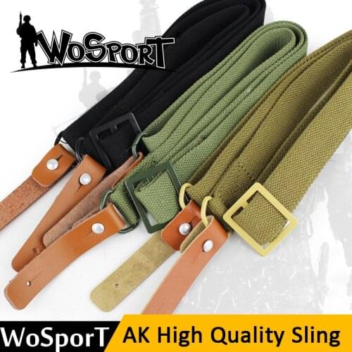 WOSPORT AK 47 Original Gun Sling Airsoft Military Hunting Shooting Adjustable Leather Sling Tactical AK Rifle Gun Strap